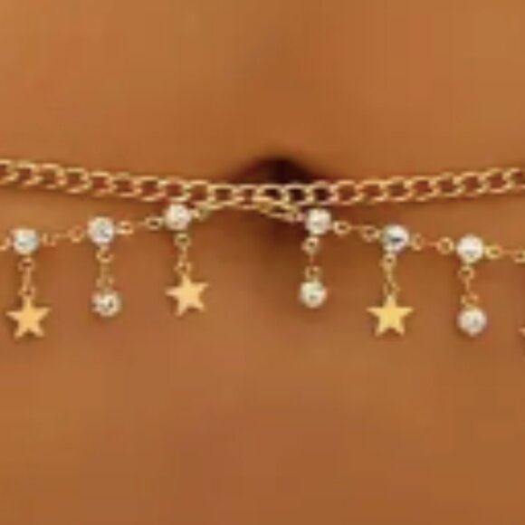 Gold Star Rhinestone Chain Waist Body Jewelry - Picture 6 of 7